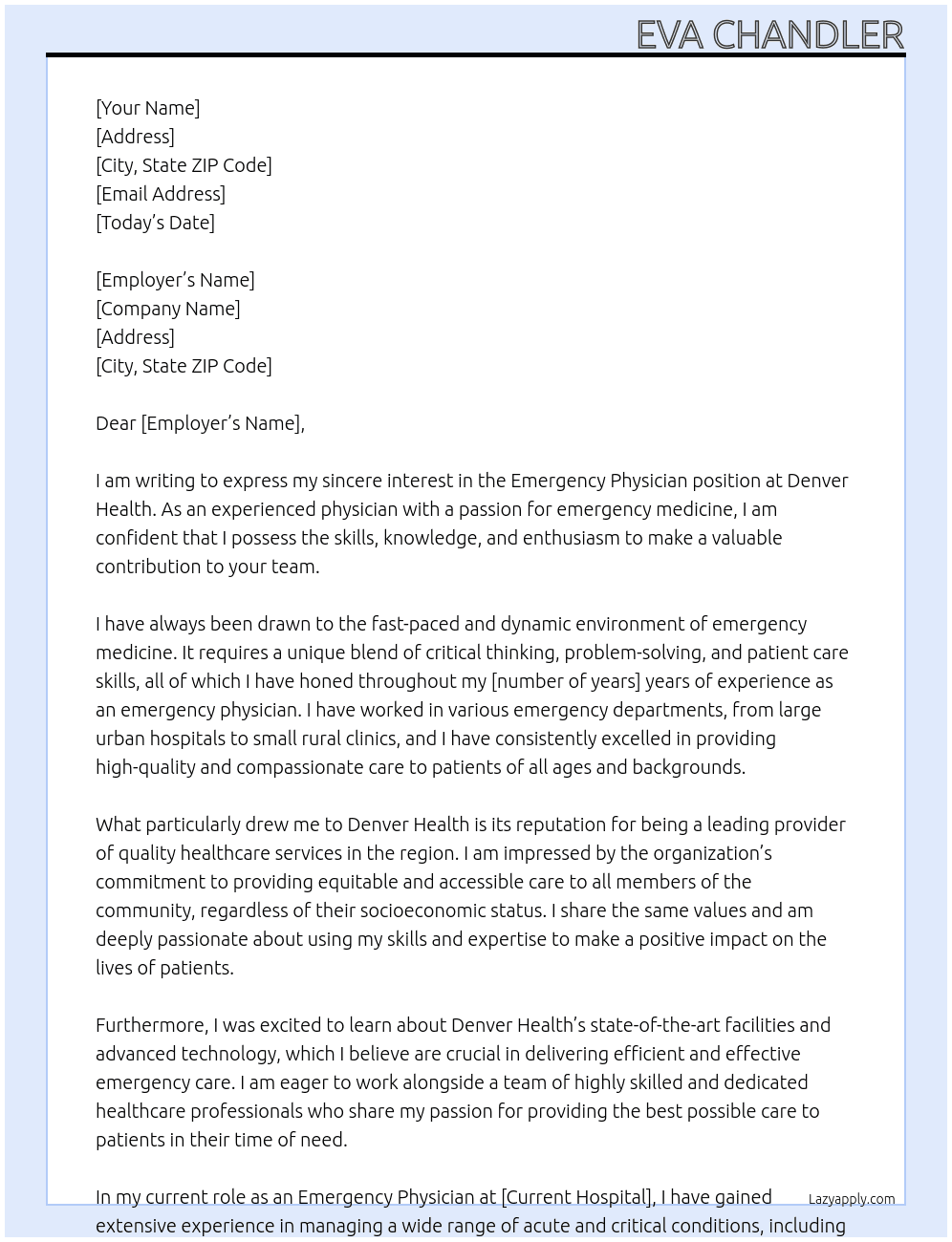Emergency physician At Denver health Cover Letter