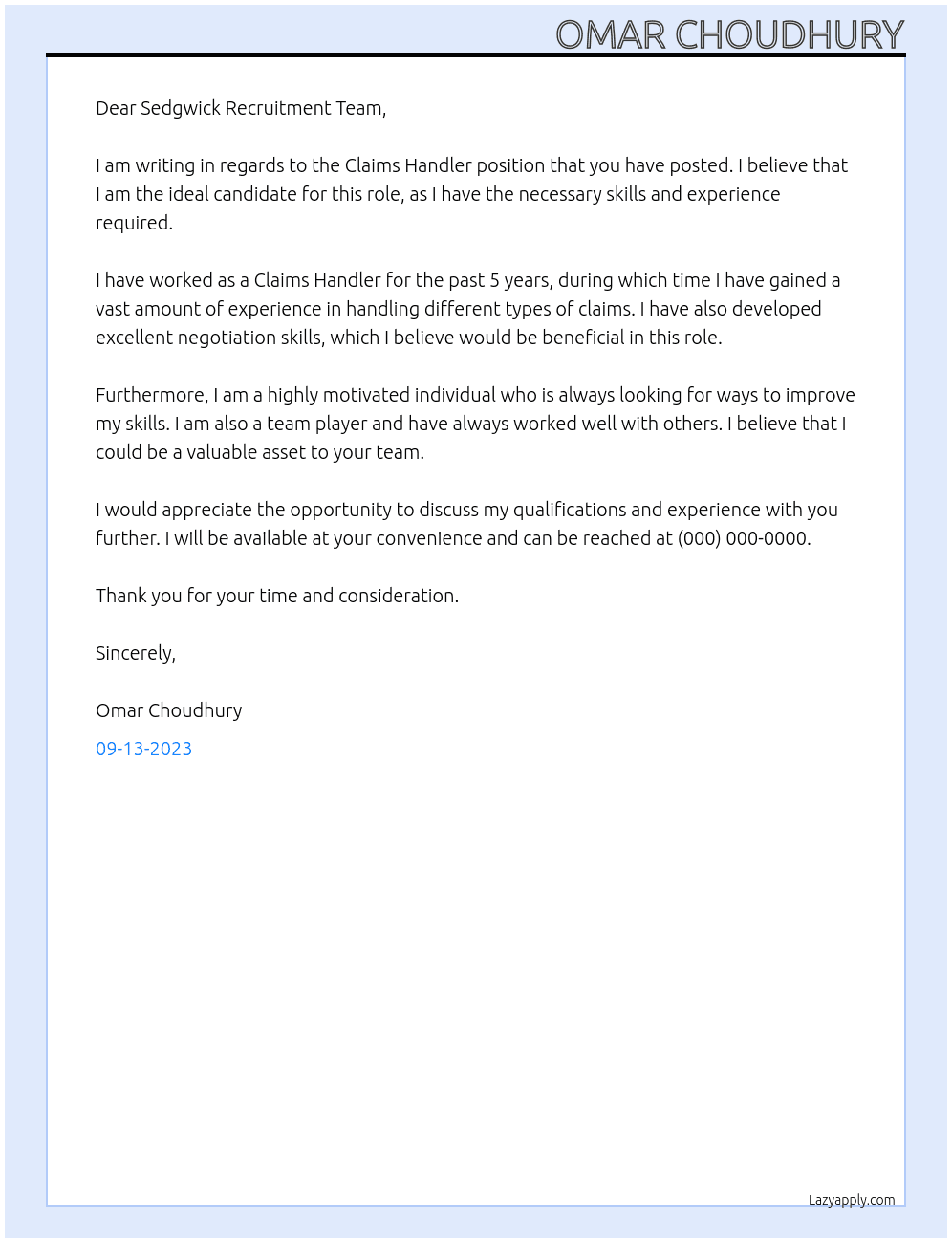 Claims Handler At Sedgwick Cover Letter