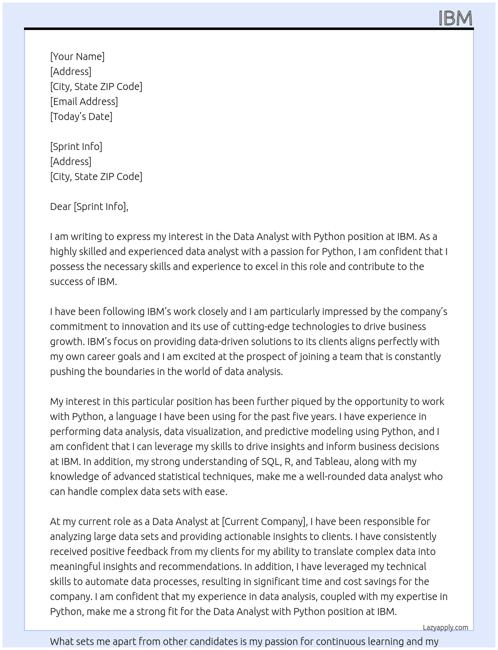 Cover letter for data analyst with python - LazyApply
