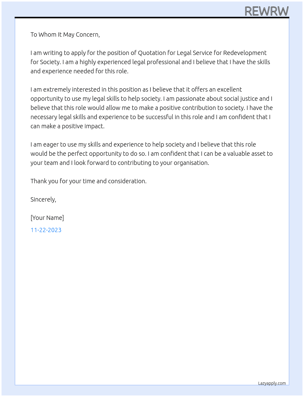 quotation for legal service for redevelopment for society At rtetet Cover Letter
