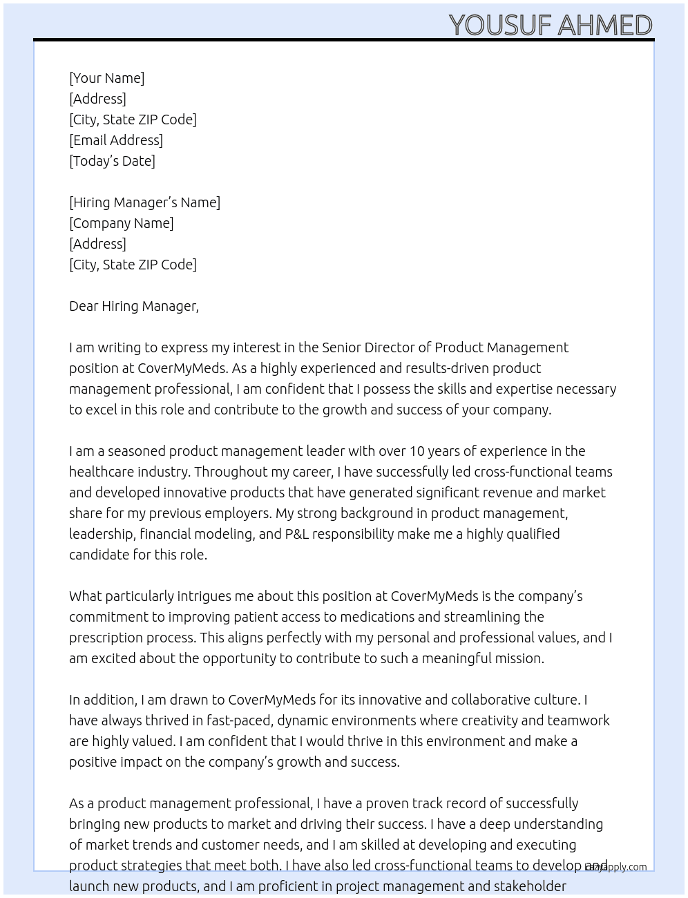 Senior Director of Product Management At CoverMyMeds Cover Letter