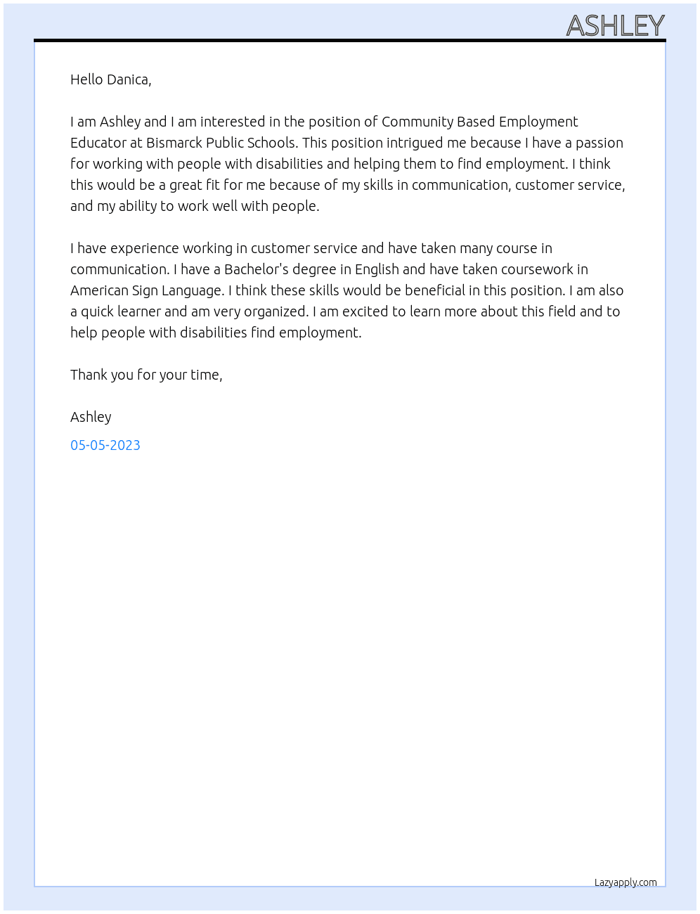 Community Based Employment Educator At Bismarck Public Schools Cover Letter