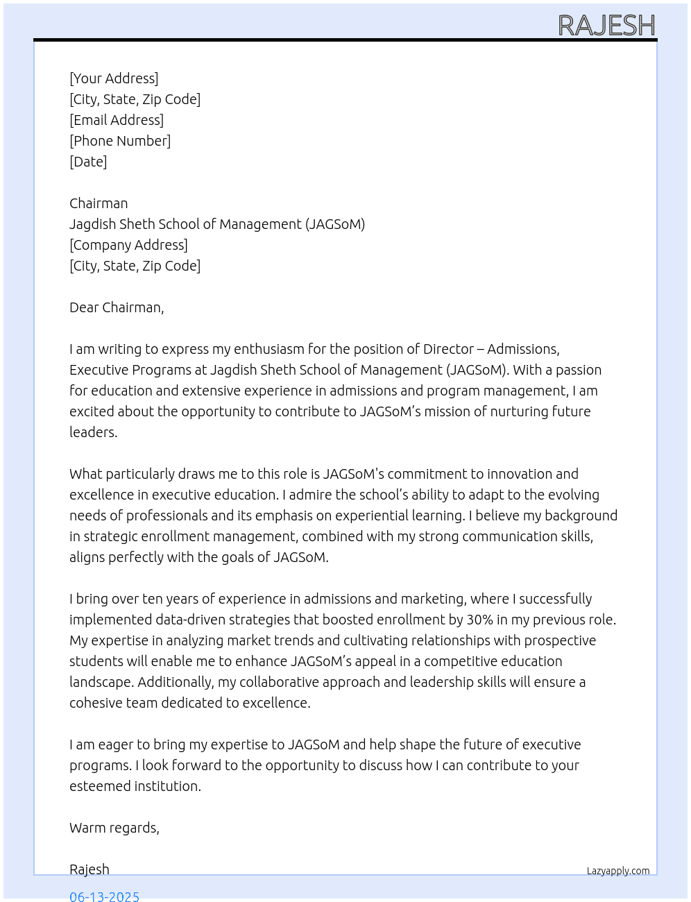 Cover letter for director – admissions, executive programs - LazyApply