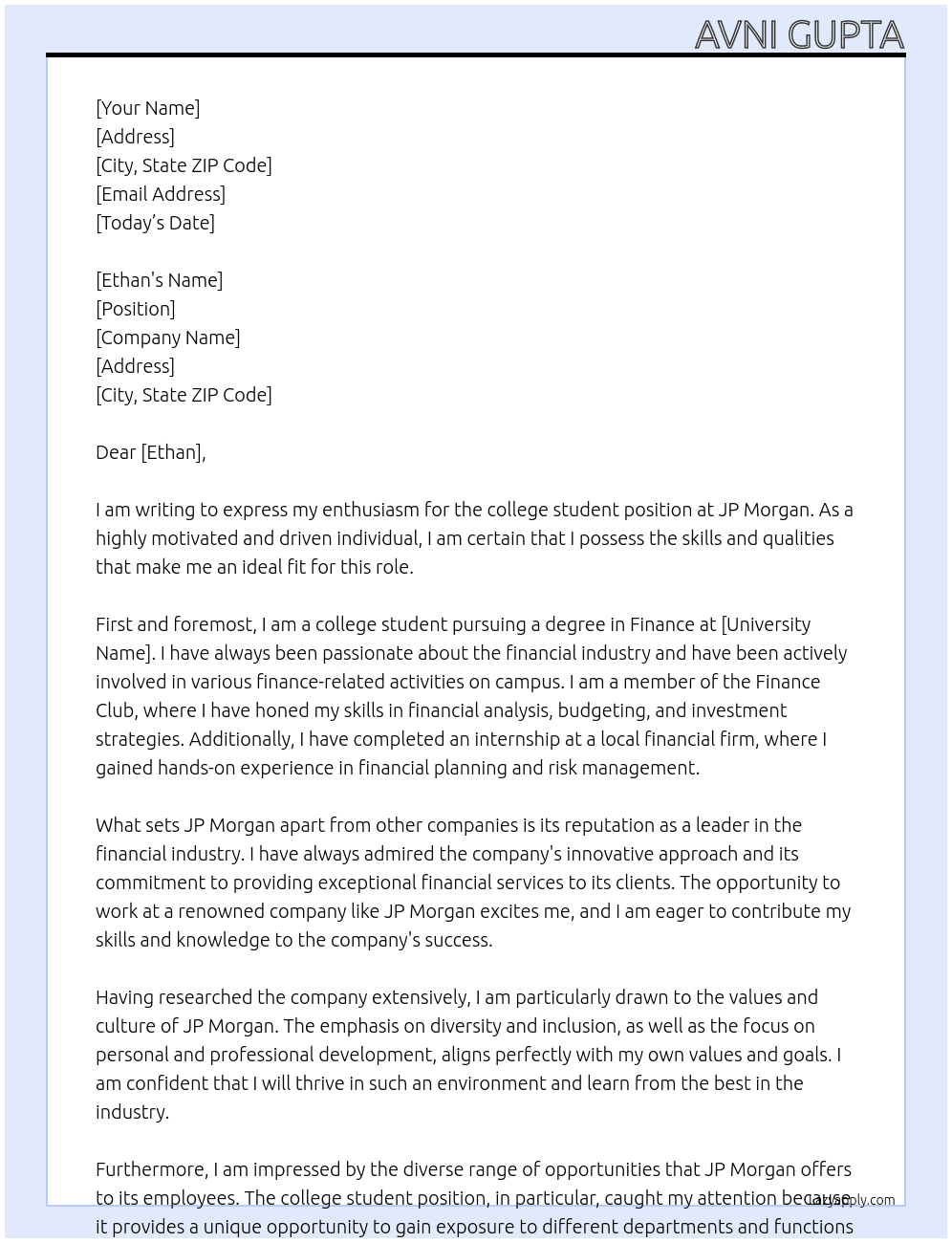 Cover letter for college student - LazyApply