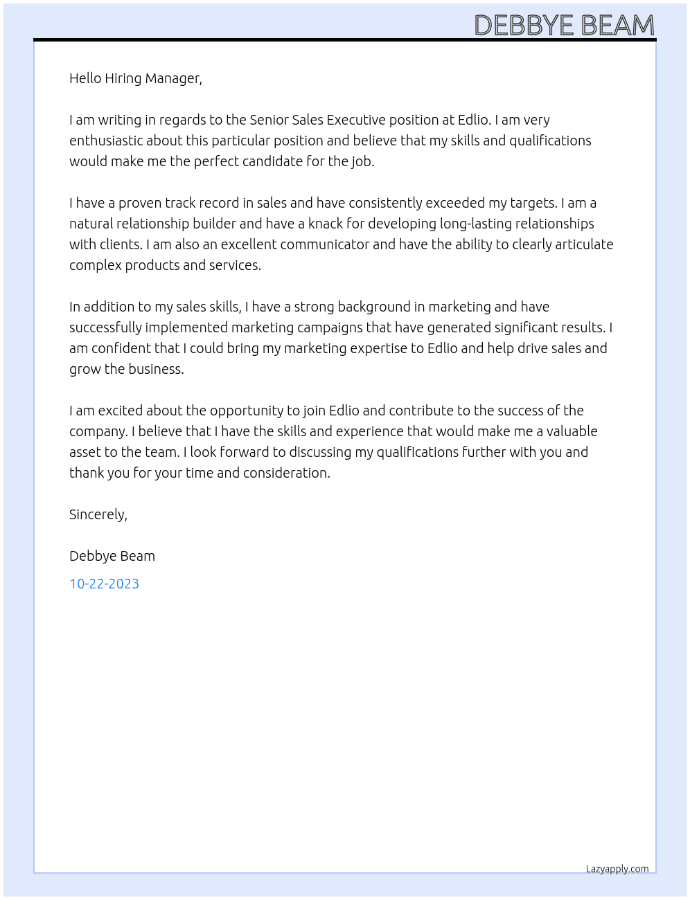 Senior Sales Executive At Edlio Cover Letter