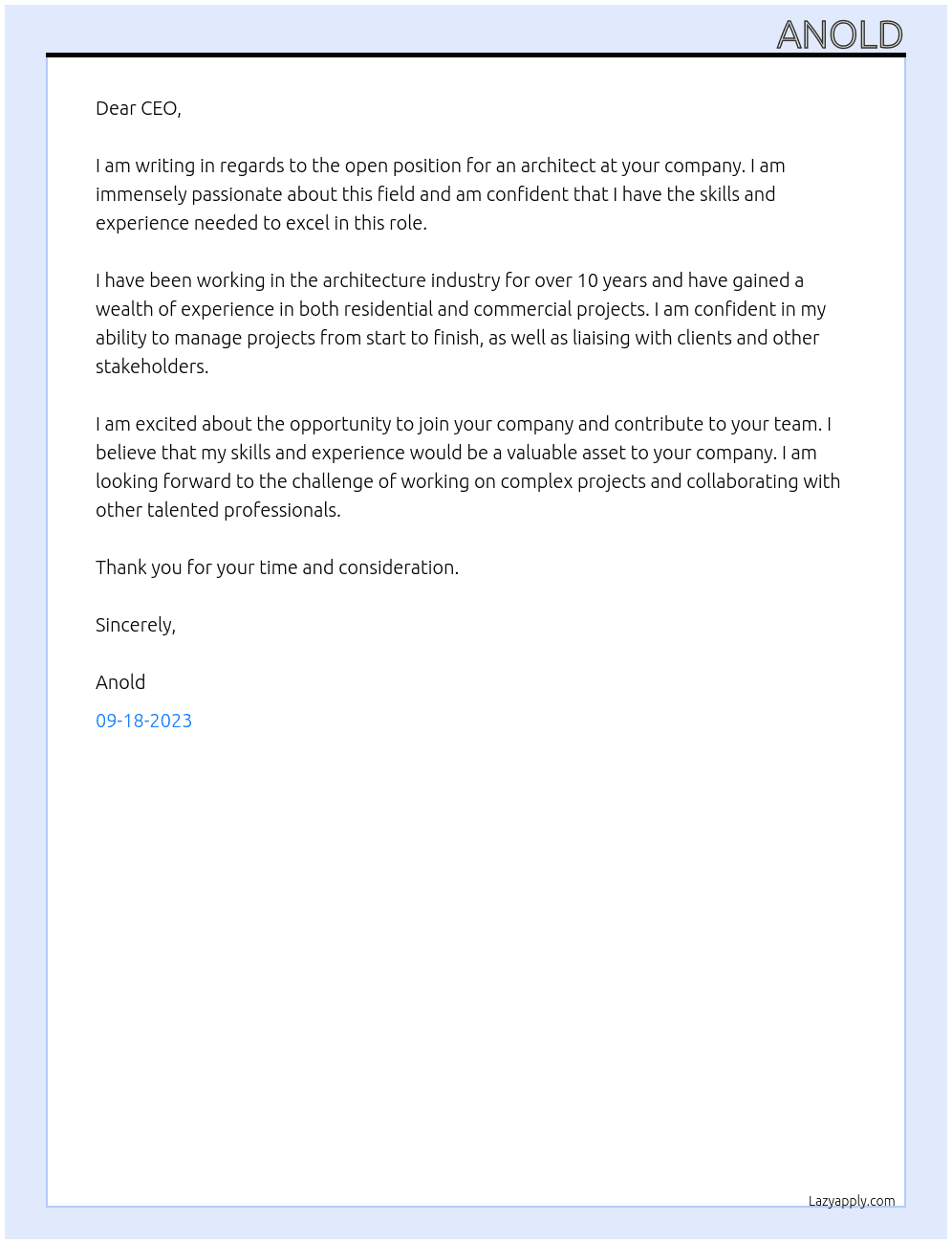 Architecture  At Company Cover Letter
