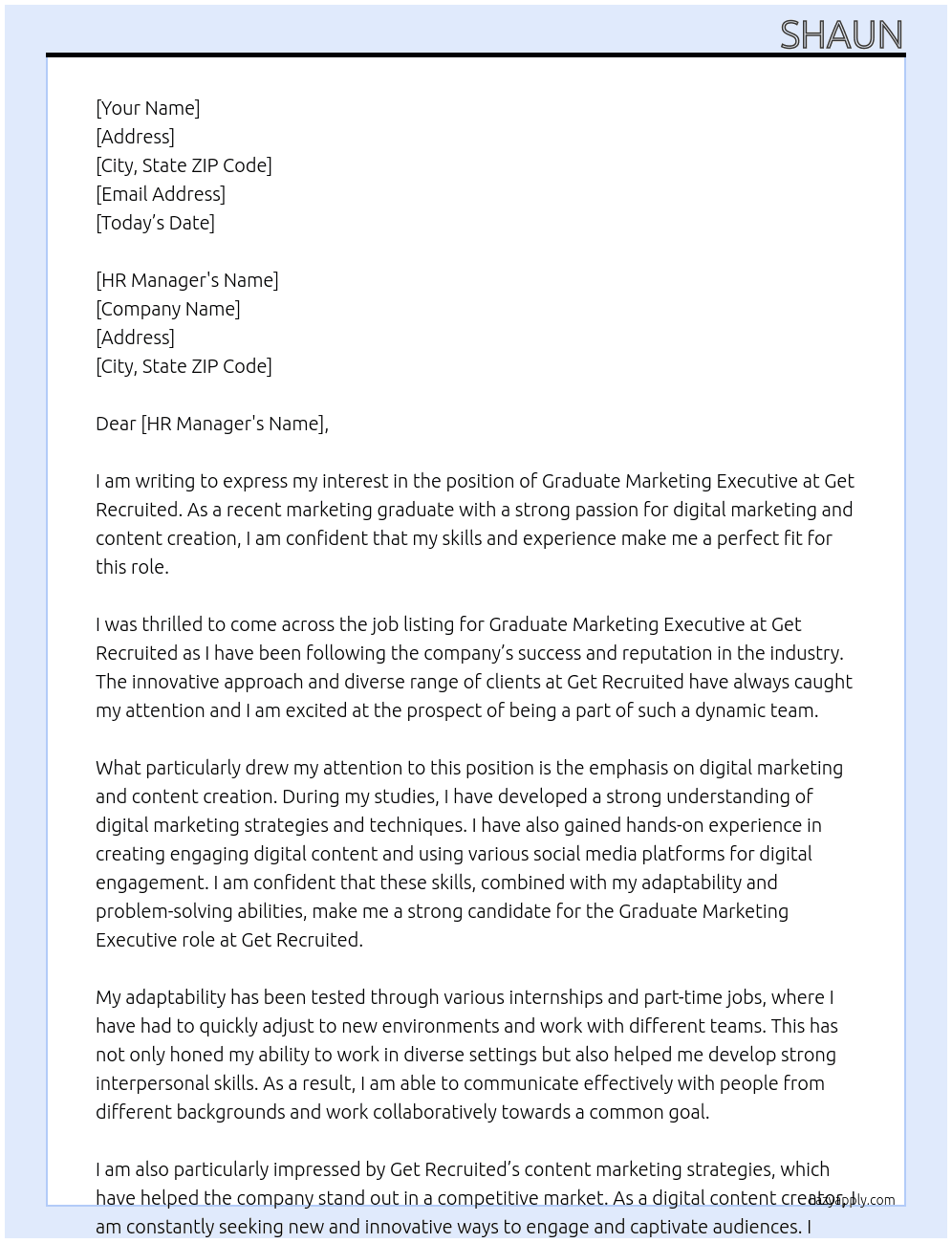 Graduate Marketing Executive At Get Recruited Cover Letter
