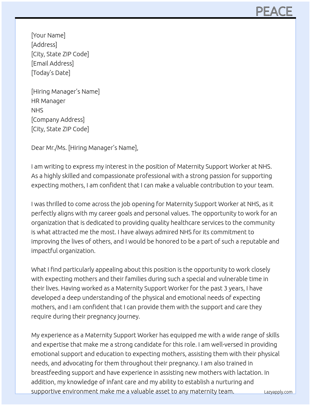 Maternity support worker  At NHS Cover Letter