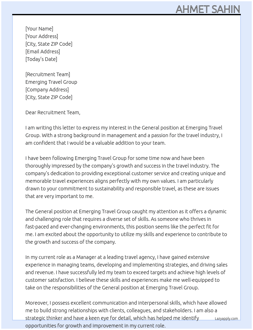 General At Emerging Travel Group Cover Letter