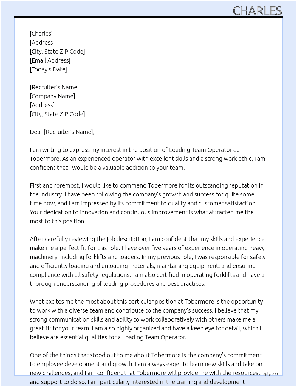 Loading Team Operator At Tobermore Cover Letter