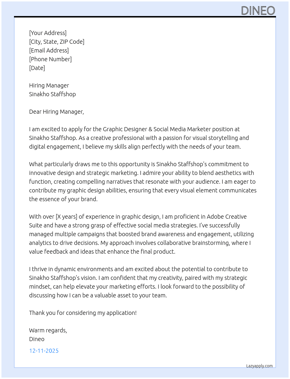 Graphic Designer &Amp; Social Media Marketer At Sinakho Staffshop Cover Letter