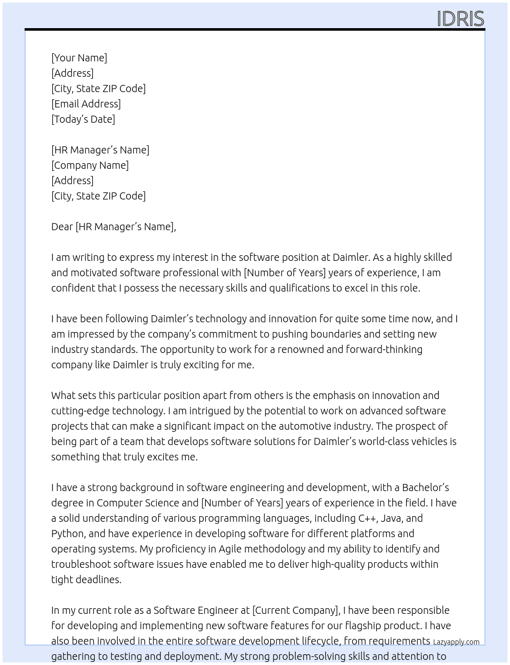 software At Daimler Cover Letter