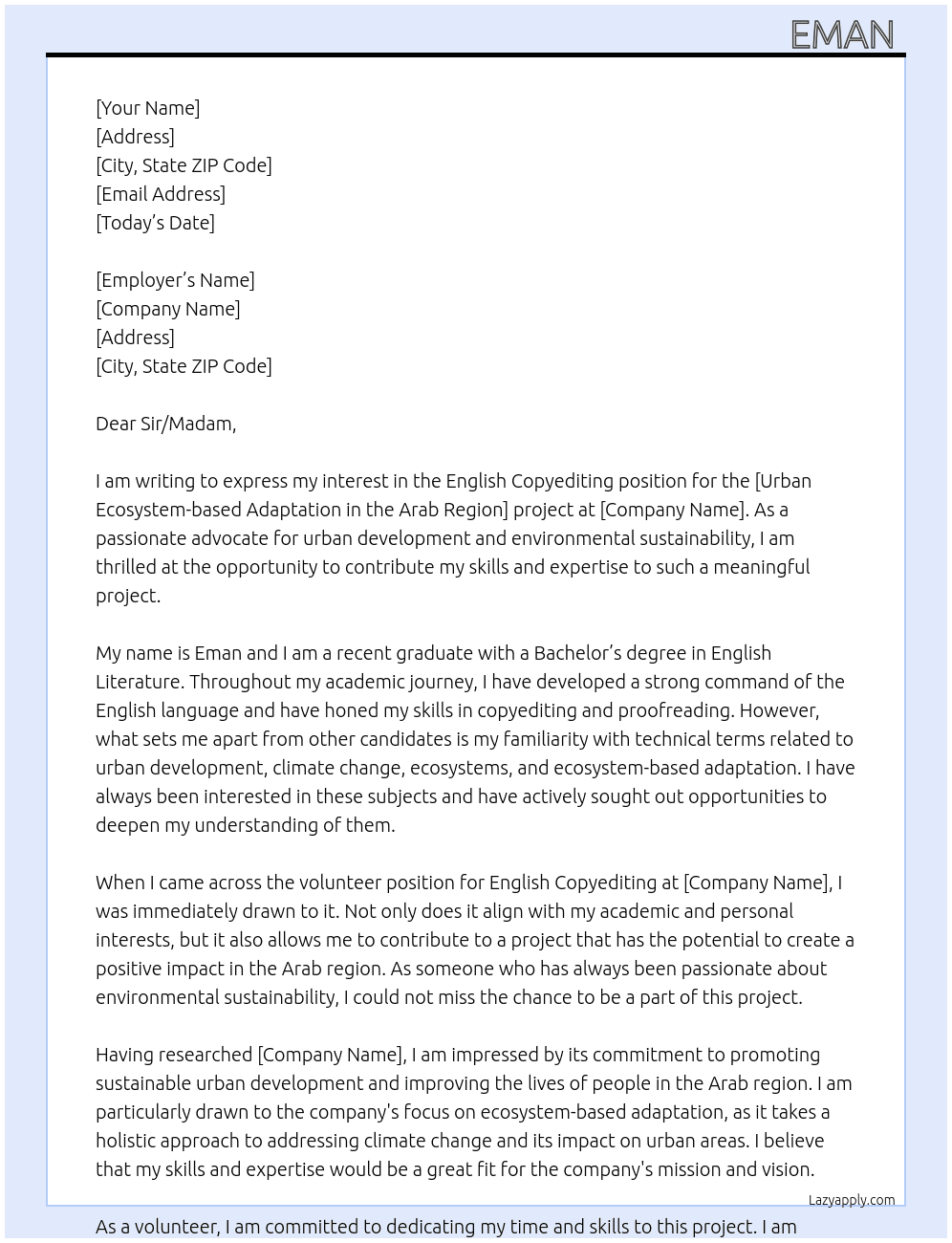 English Copyediting on [Urban Ecosystem-based Adaptation in the Arab Region] At Un habitat  Cover Letter