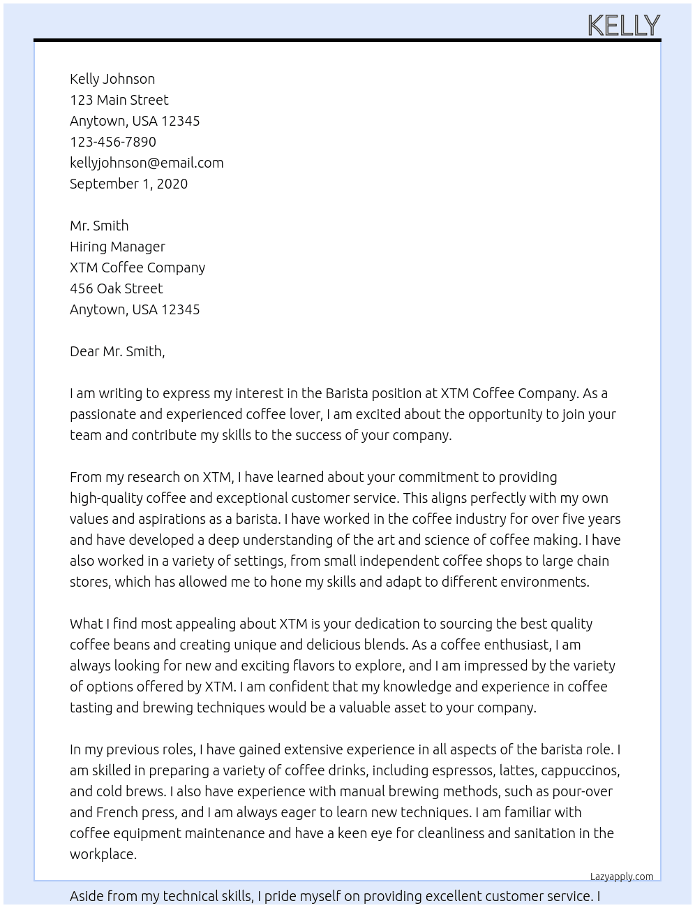 Barista At Xtm Cover Letter