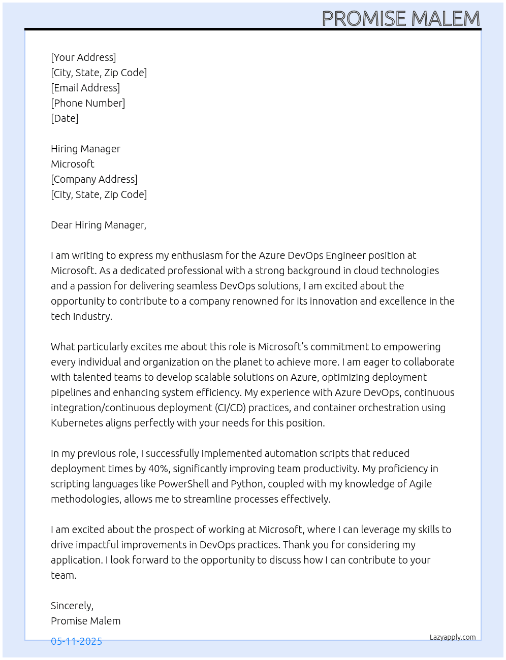 Cover letter for azure devops engineer - LazyApply
