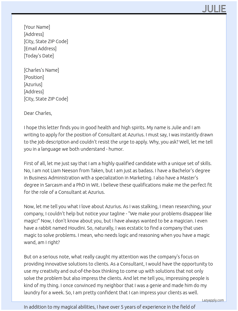 Consultant At Azurius Cover Letter