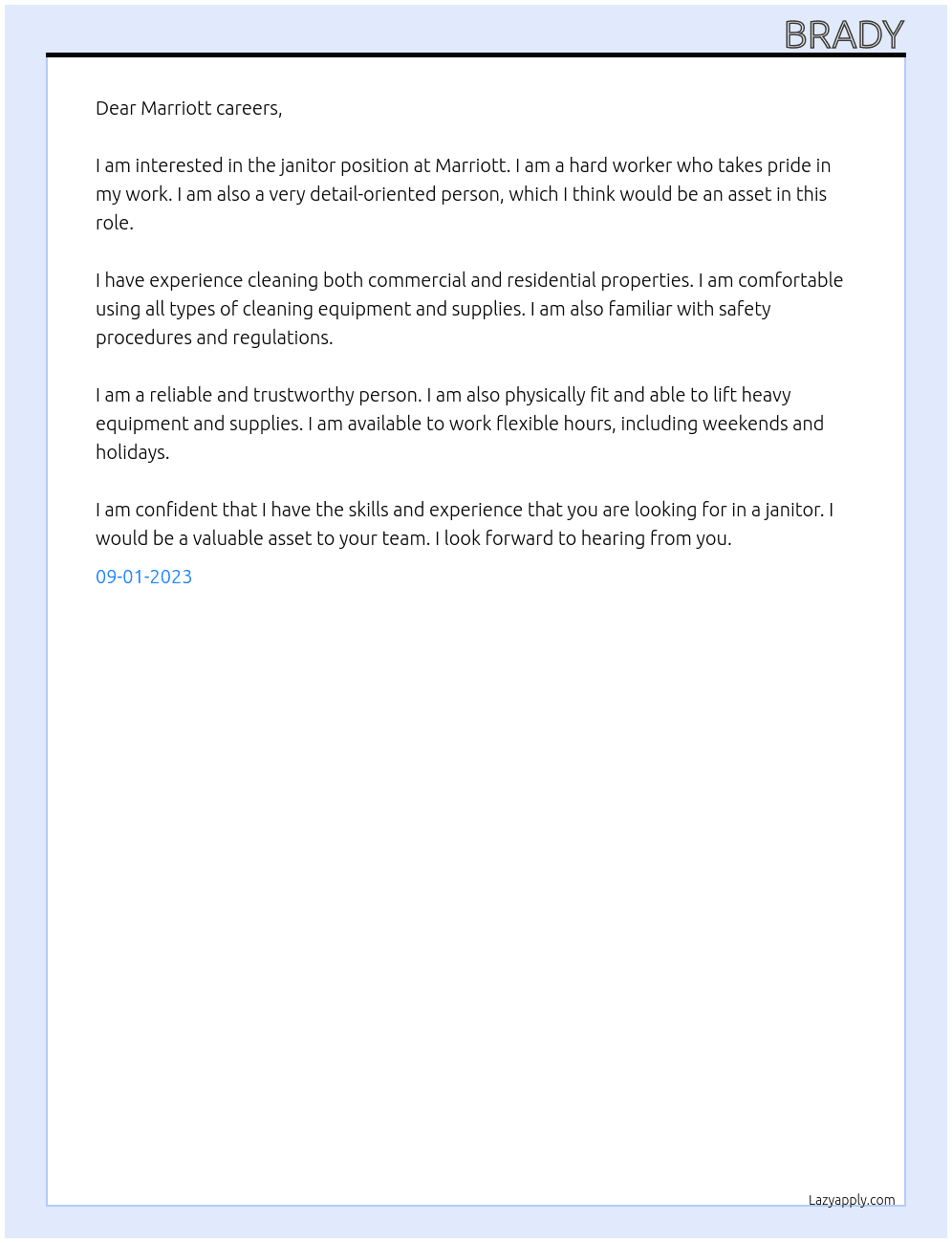 Janitor  At Marriott careers  Cover Letter