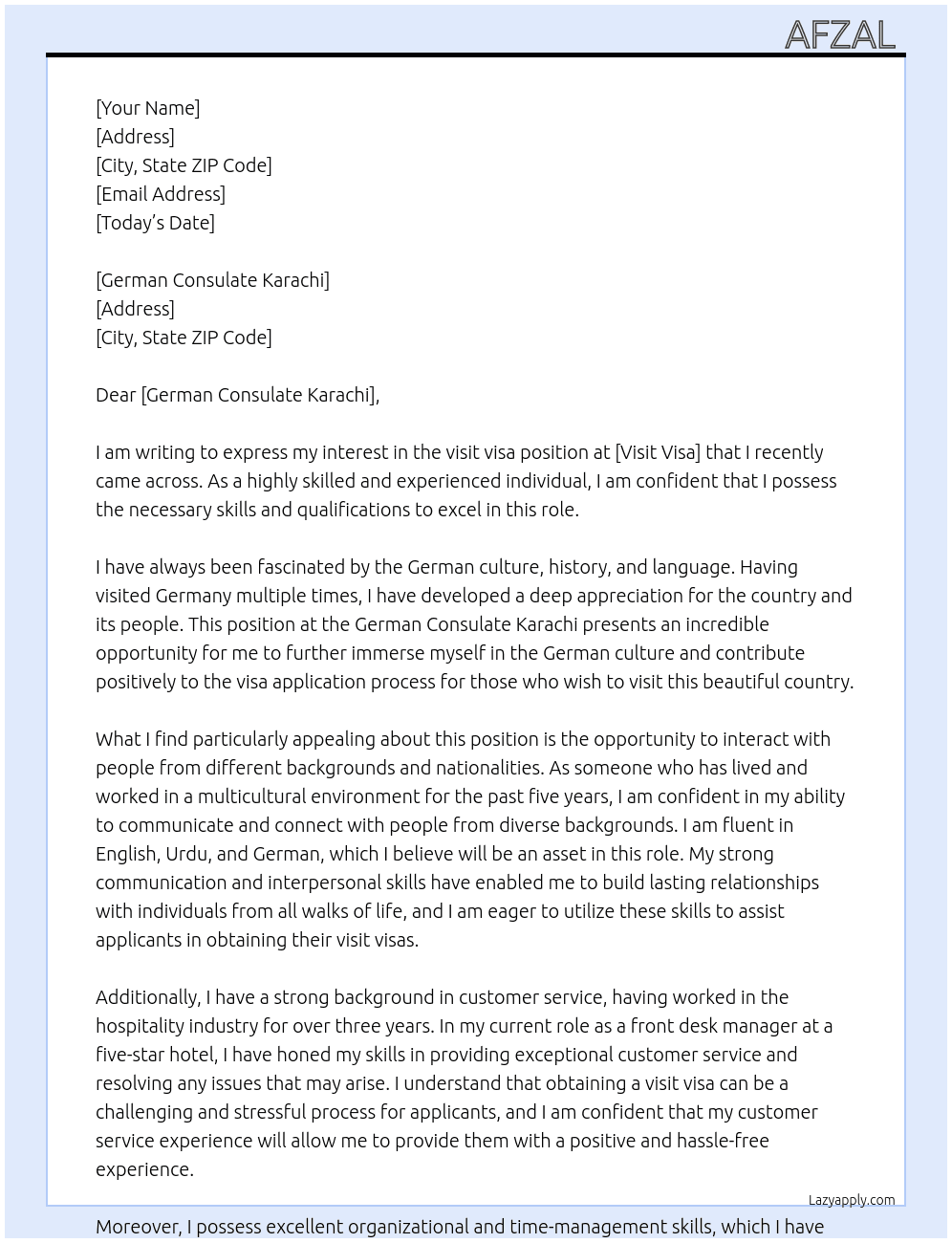 Visit visa At Visit visa Cover Letter
