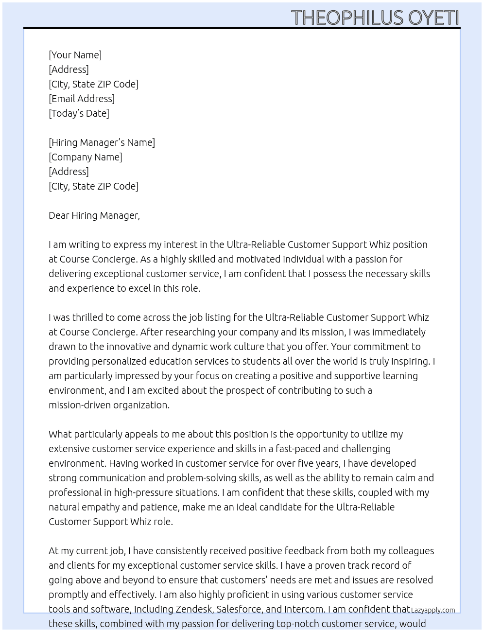 Ultra-Reliable Customer Support Whiz At  Course Concierge Cover Letter