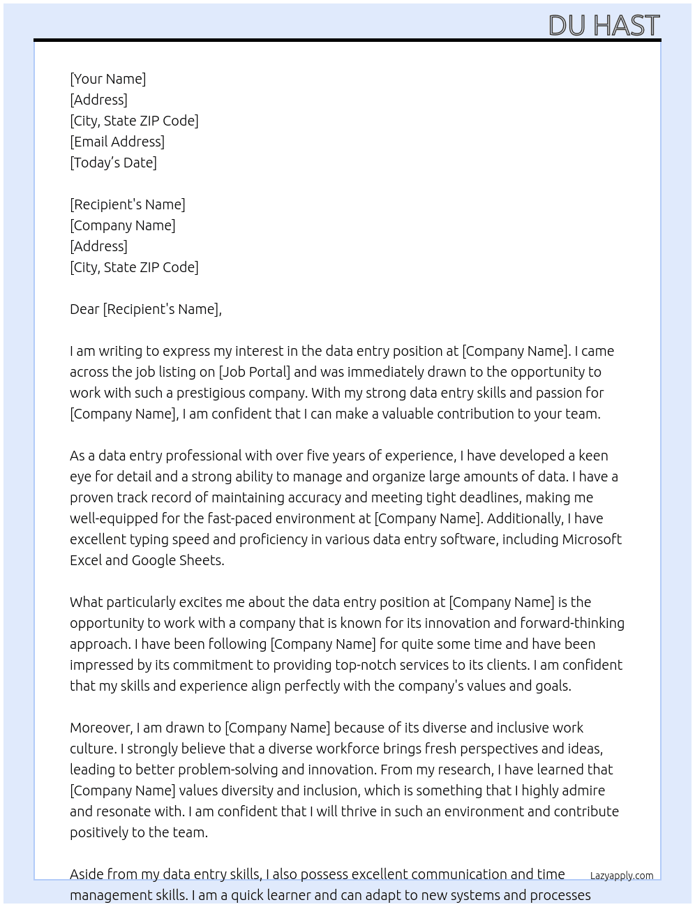 data entry At krk Cover Letter