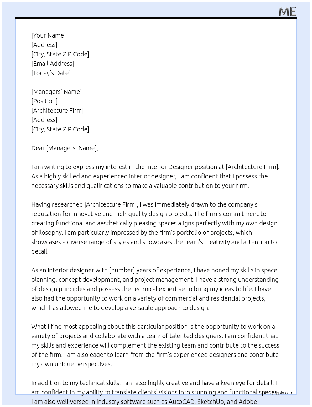 Interior Designer At Architecture firm Cover Letter