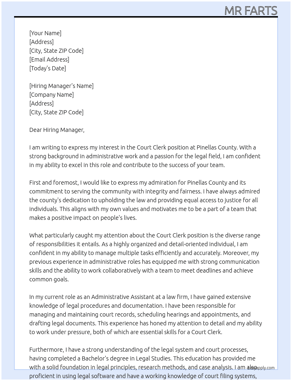 Court Clerk At Pinellas County Cover Letter