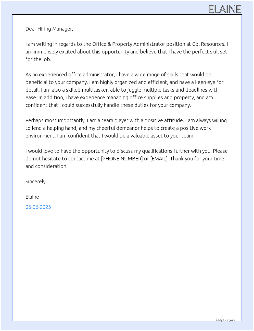 Office & Property Administrator At Cpl Resources  Cover Letter