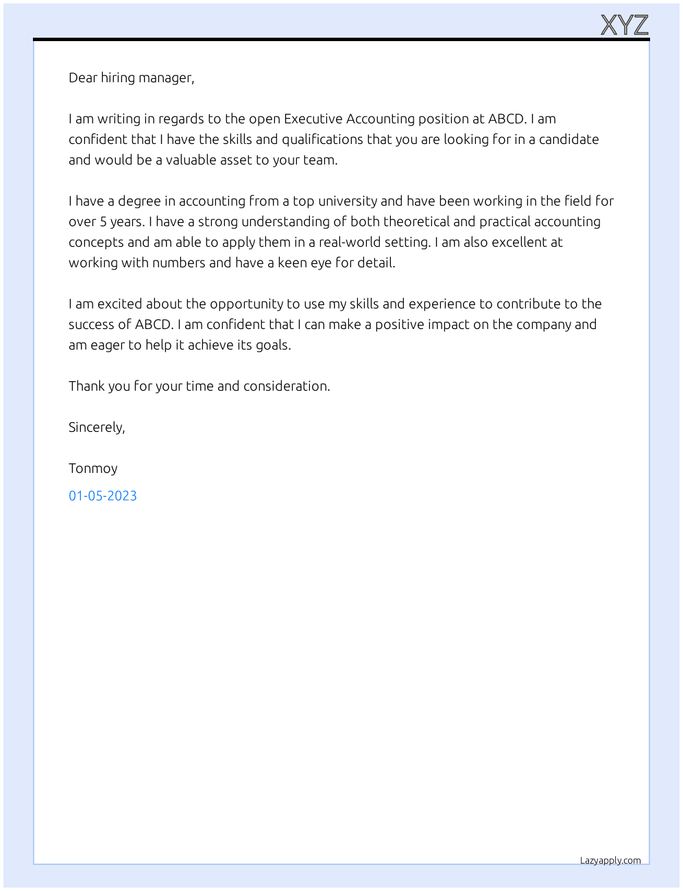 Cover letter for executive accounting - LazyApply