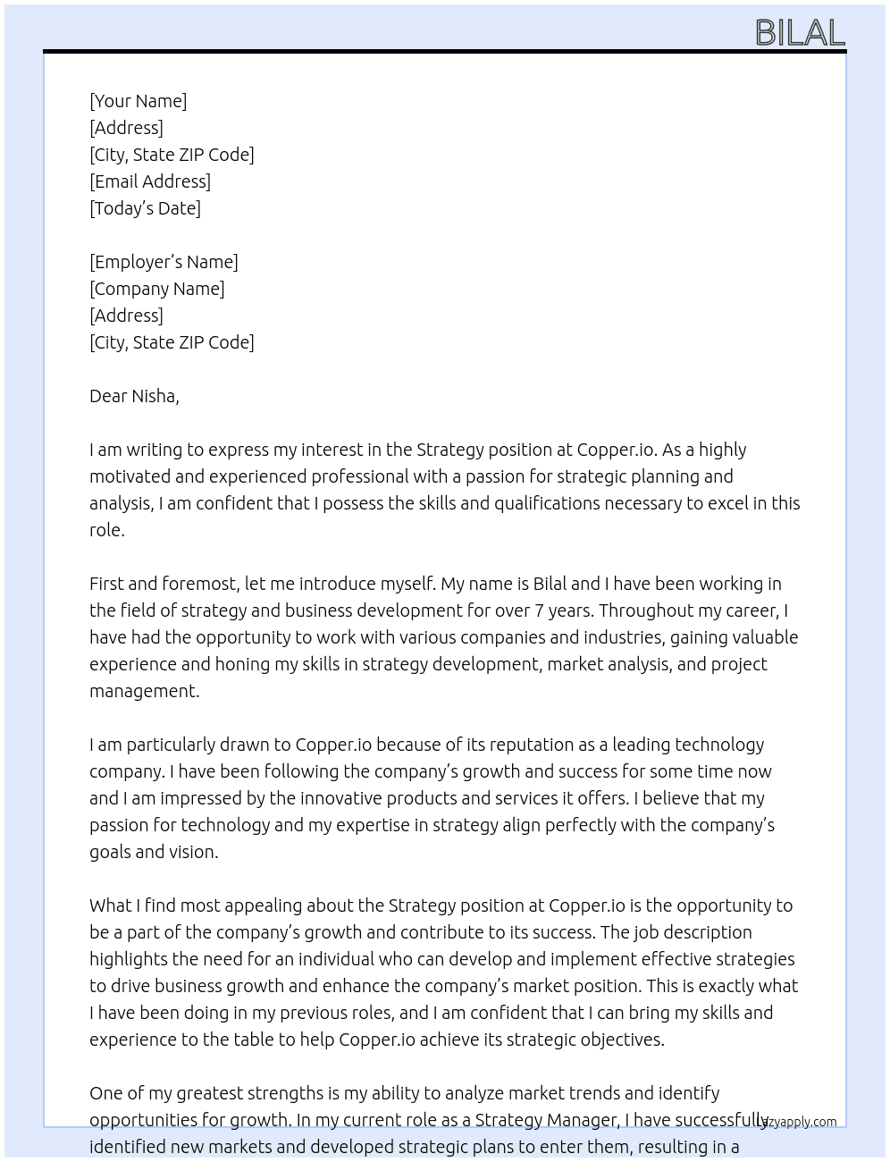 Strategy At Copper.io Cover Letter