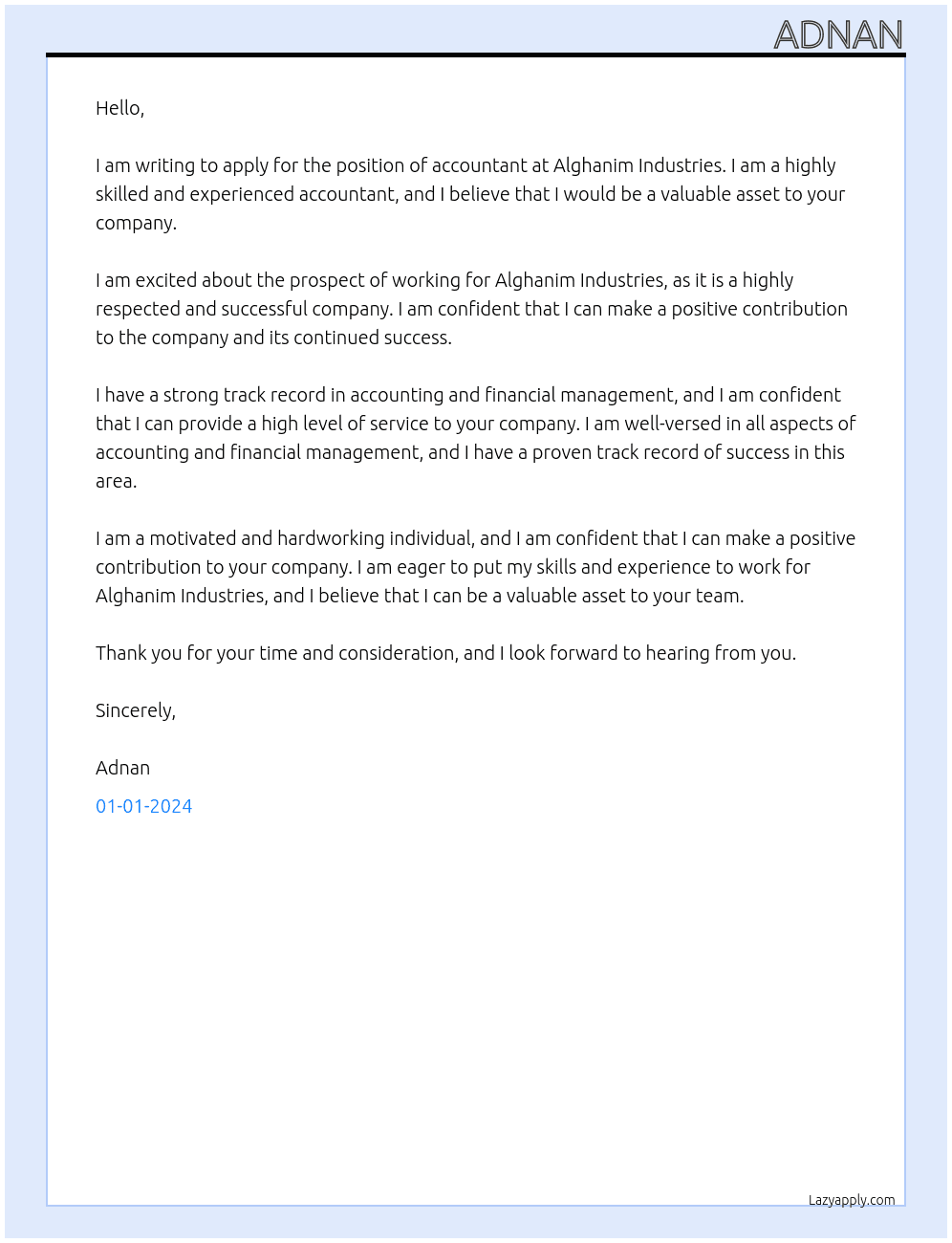 Accountant At Nazir Cover Letter