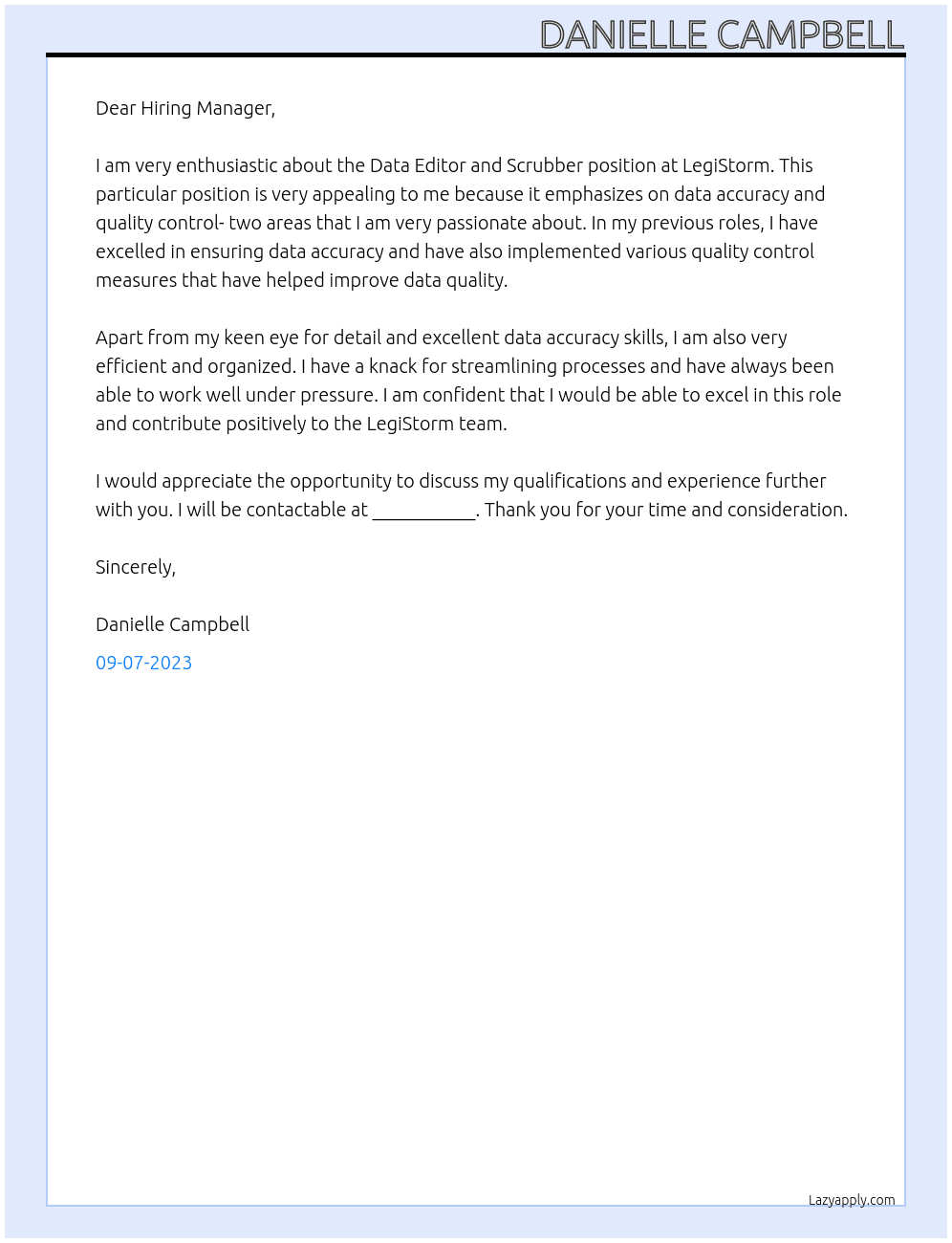 Data Editor and Scrubber At LegiStorm Cover Letter