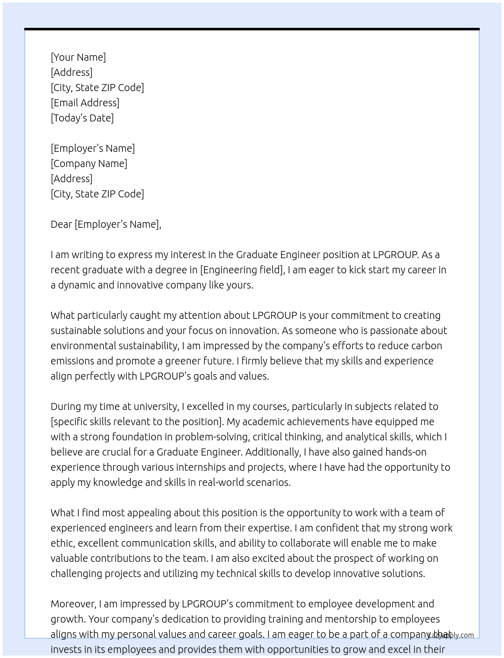 Graduate Engineer At lpgroup Cover Letter
