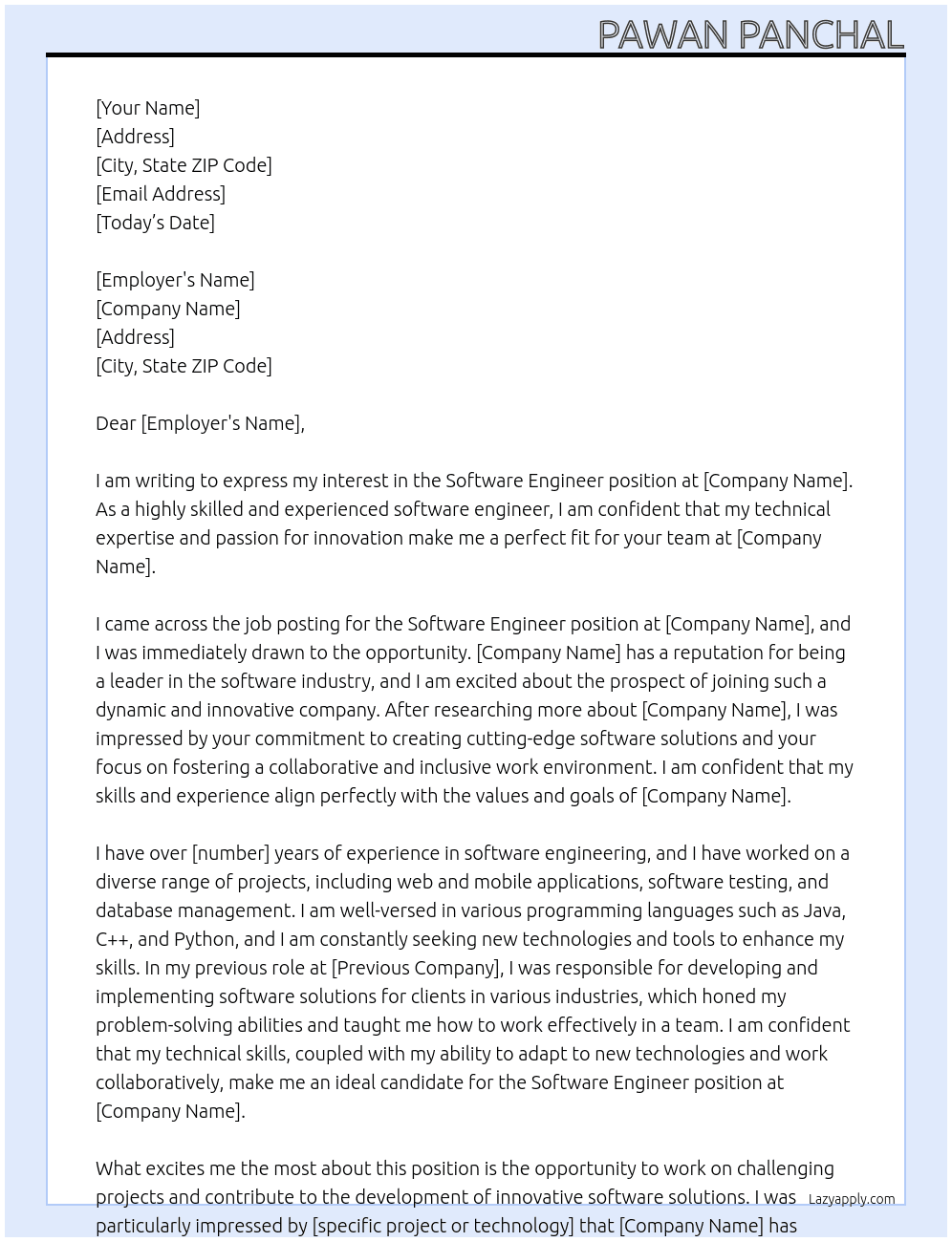 Software Engineer At adf Cover Letter