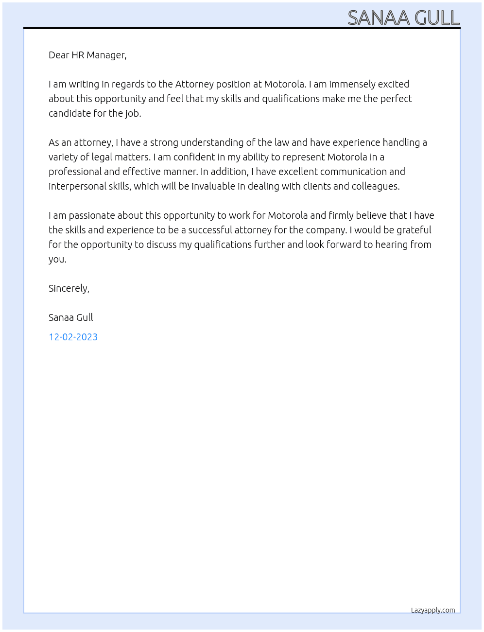 Attorney  At Motorola  Cover Letter