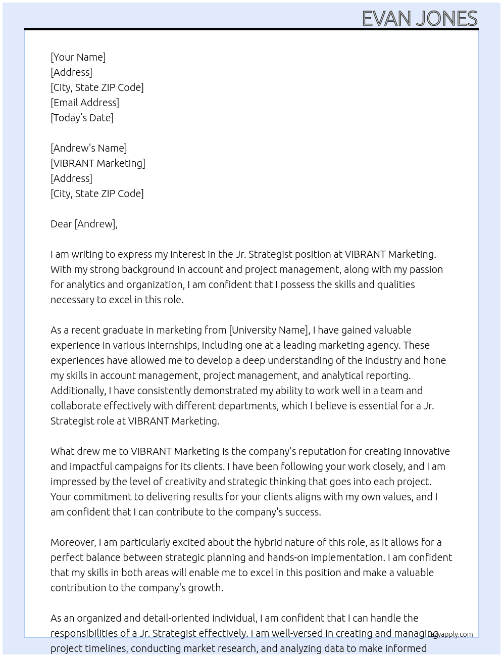 Jr. Strategist At VIBRANT Marketing Cover Letter