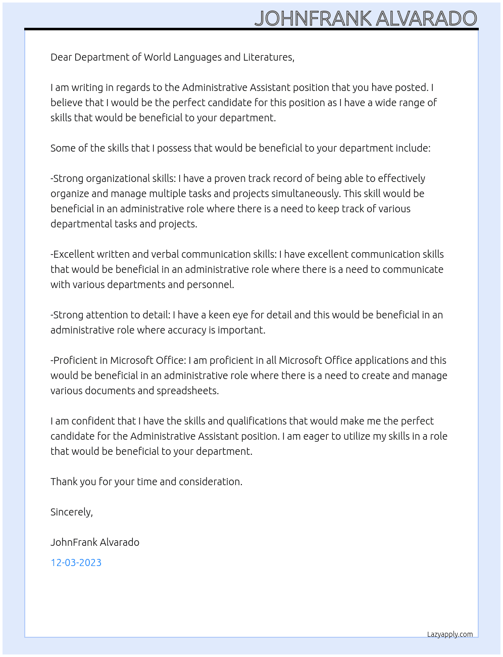Administrative Assistant  At Texas State University Cover Letter
