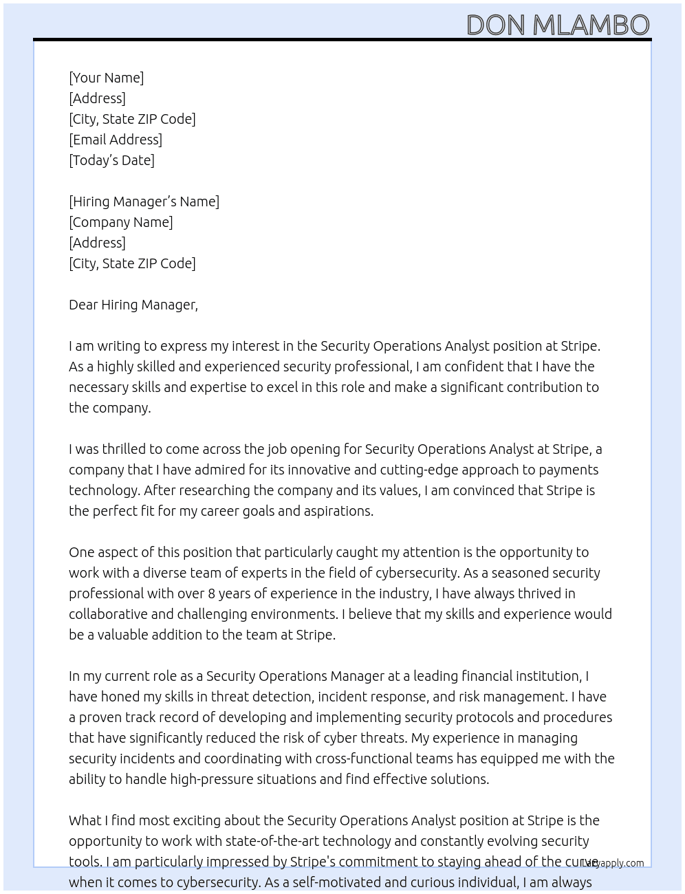 Cover letter for security operations analyst - LazyApply