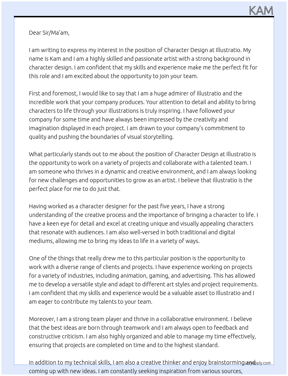 Character Design At Illustratio Cover Letter