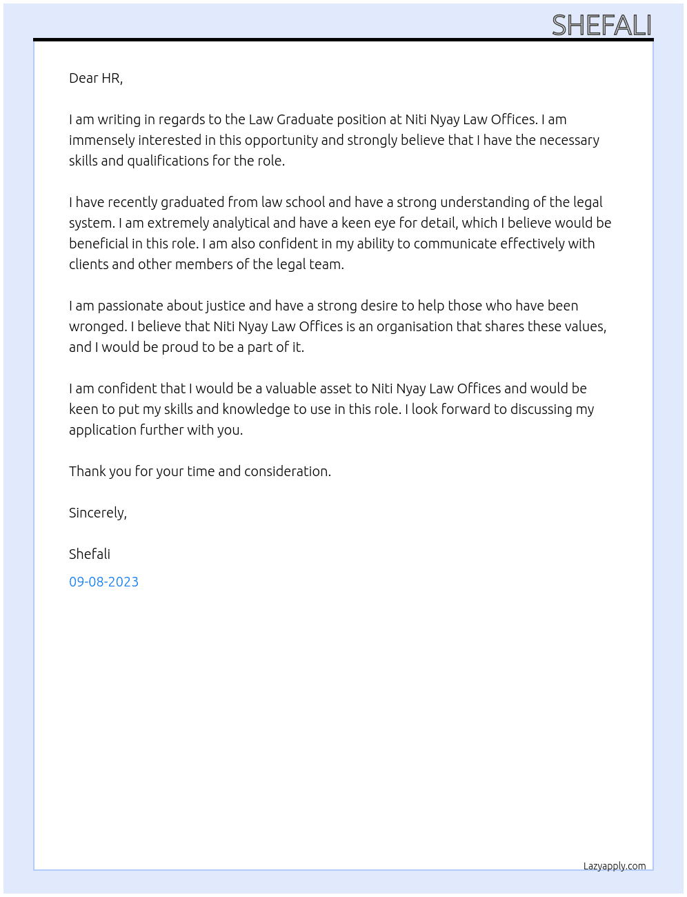 Law Graduate At Niti Nyay Law Offices Cover Letter