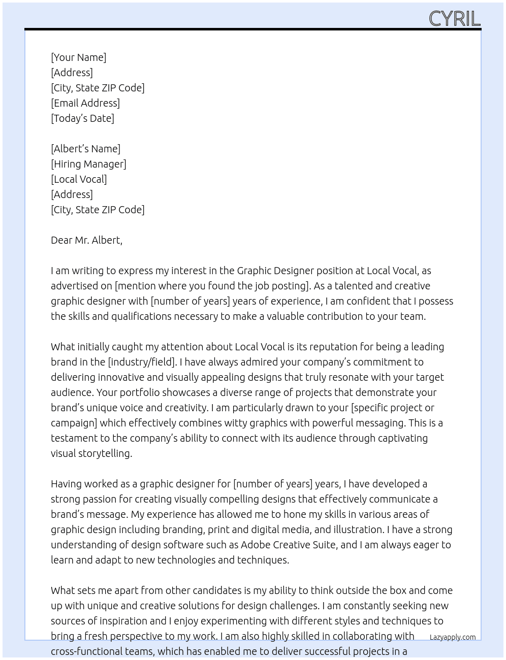 Graphic Designer At Local Vocal Cover Letter