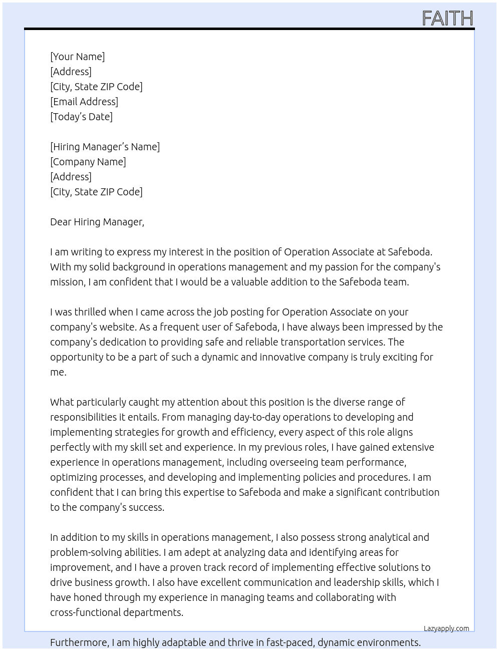 Operation associate At Safeboda Cover Letter