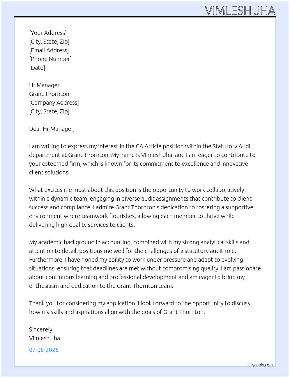 Ca article  At Grant Thornton  Cover Letter