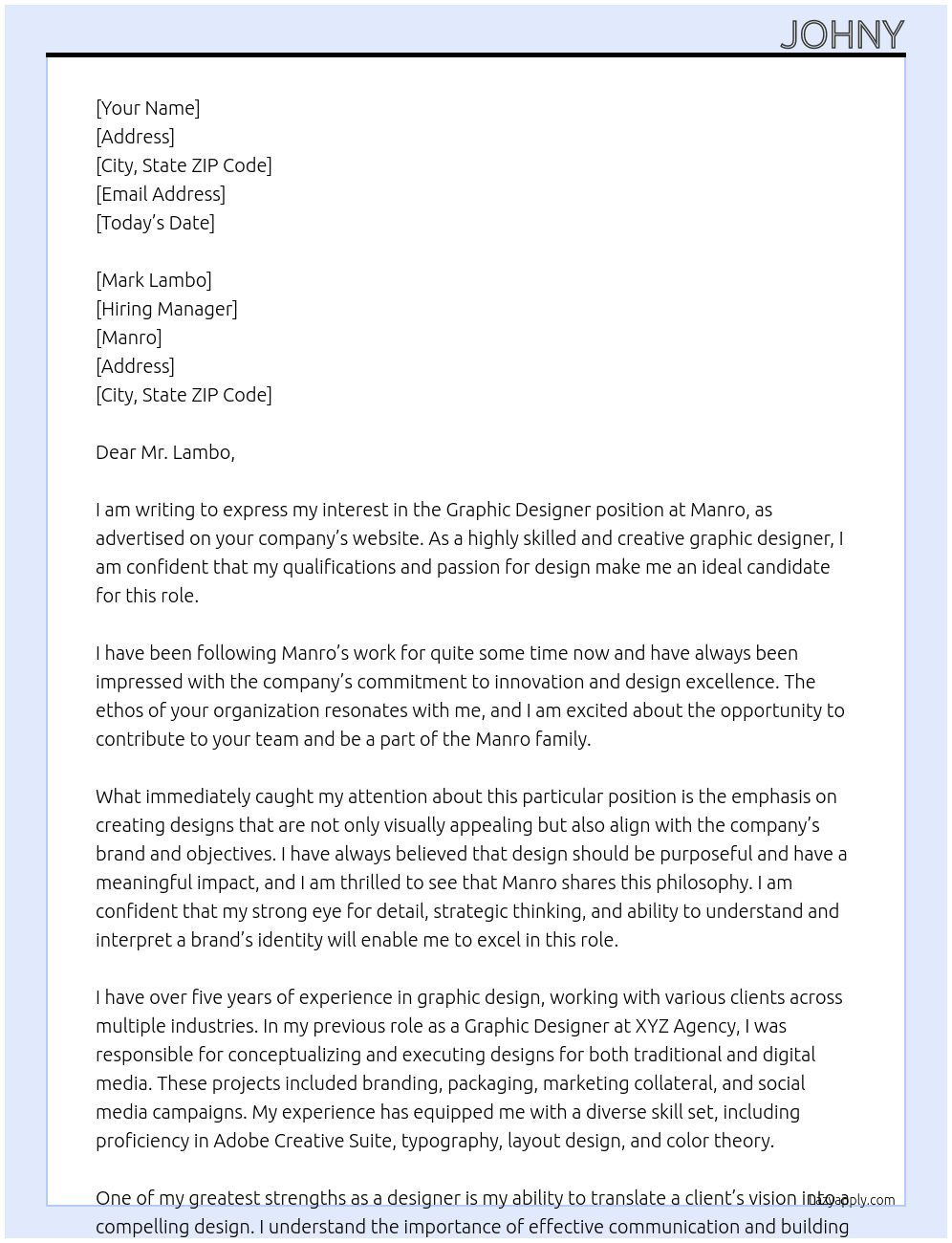 Graphic Designer At Manro Cover Letter