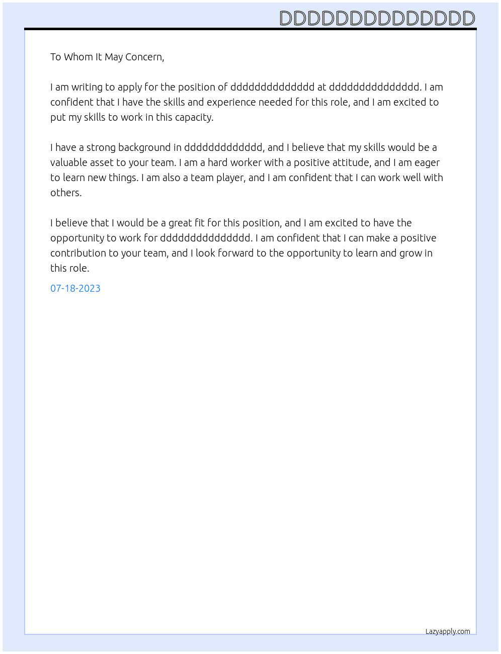 ddddddddddd At ddddddddddddddd Cover Letter