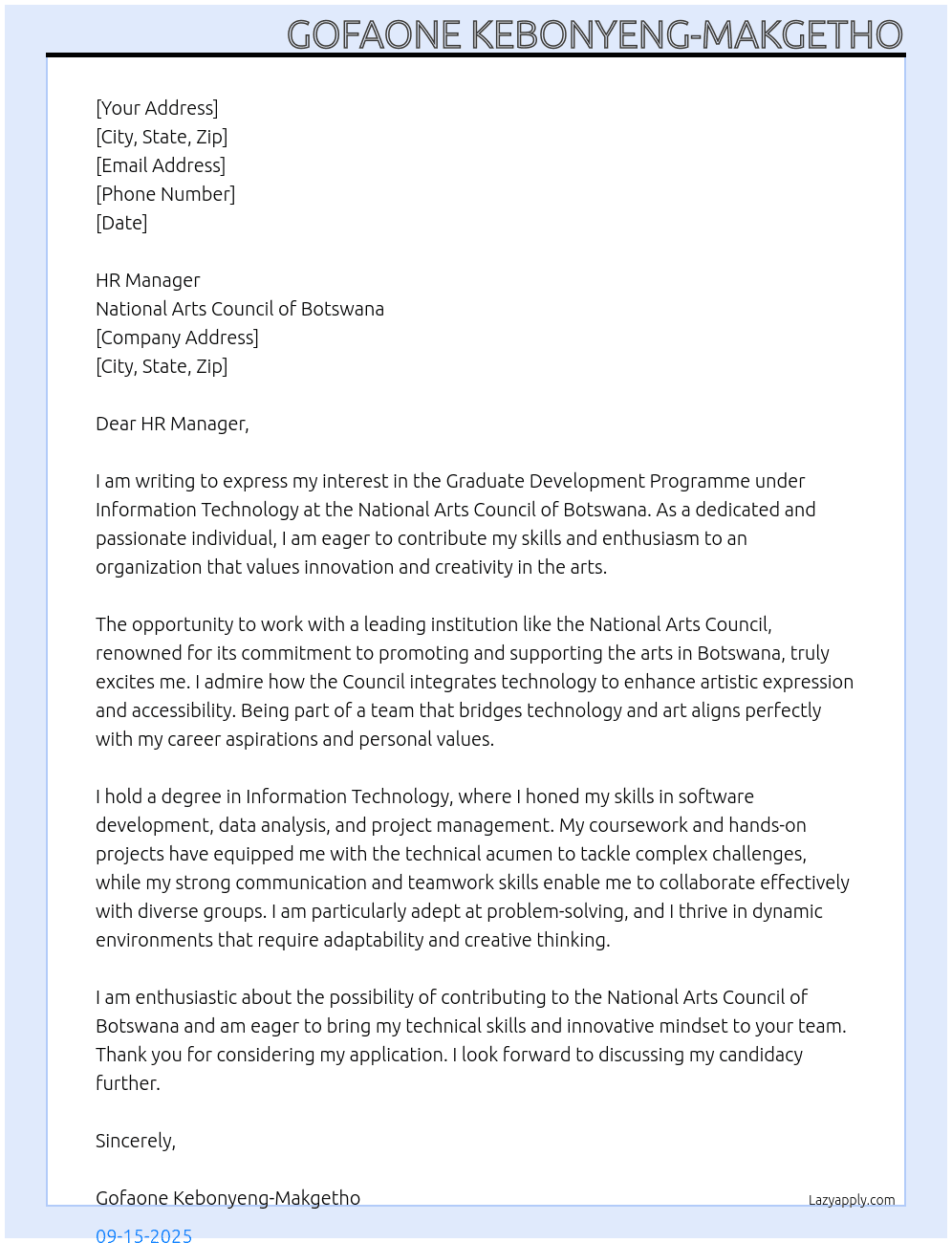 Cover letter for graduate development programme under information technology - LazyApply