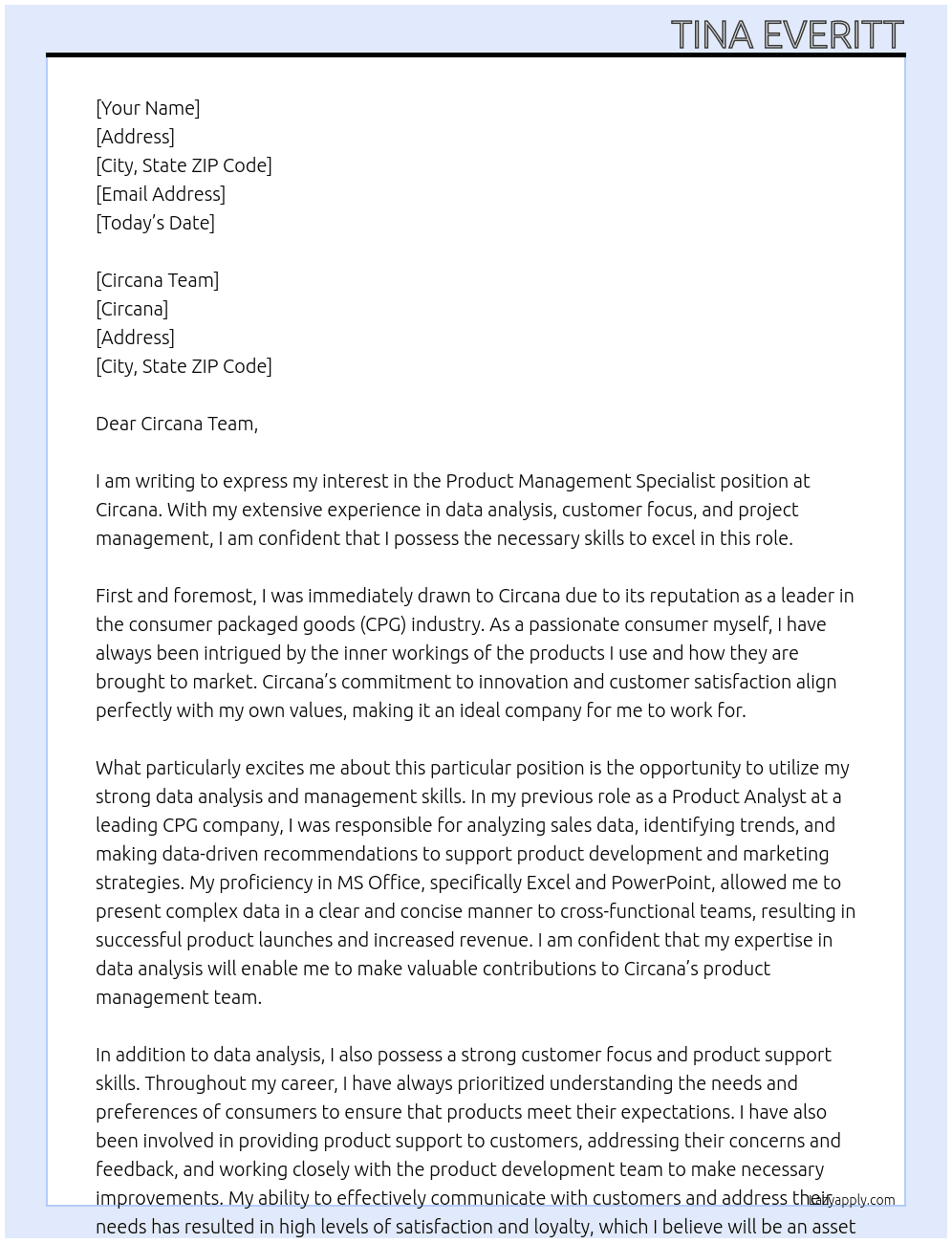 product management specialist At Circana Cover Letter