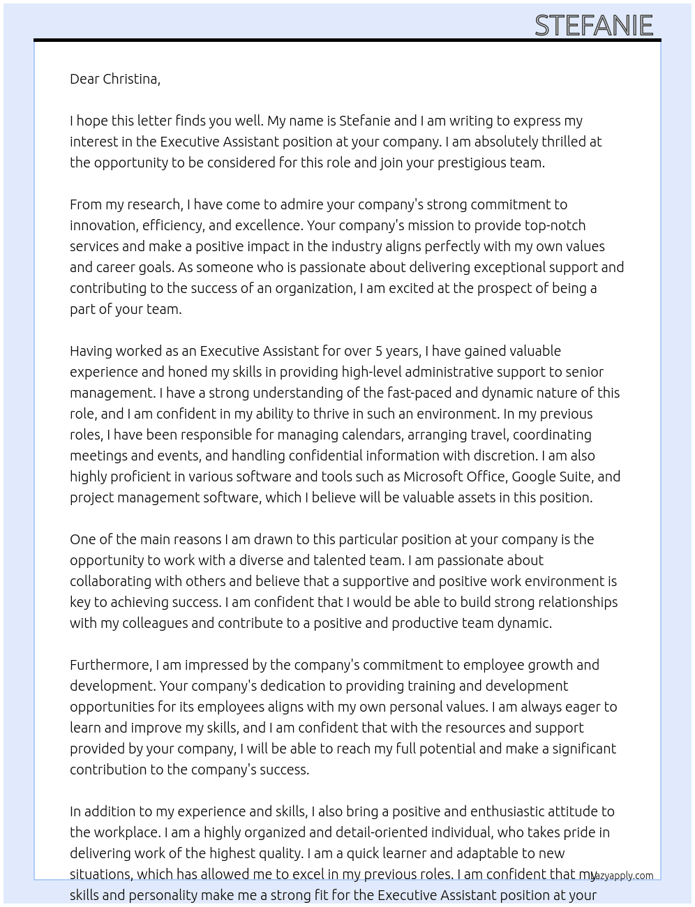 Executive Assistant At Christina Cover Letter