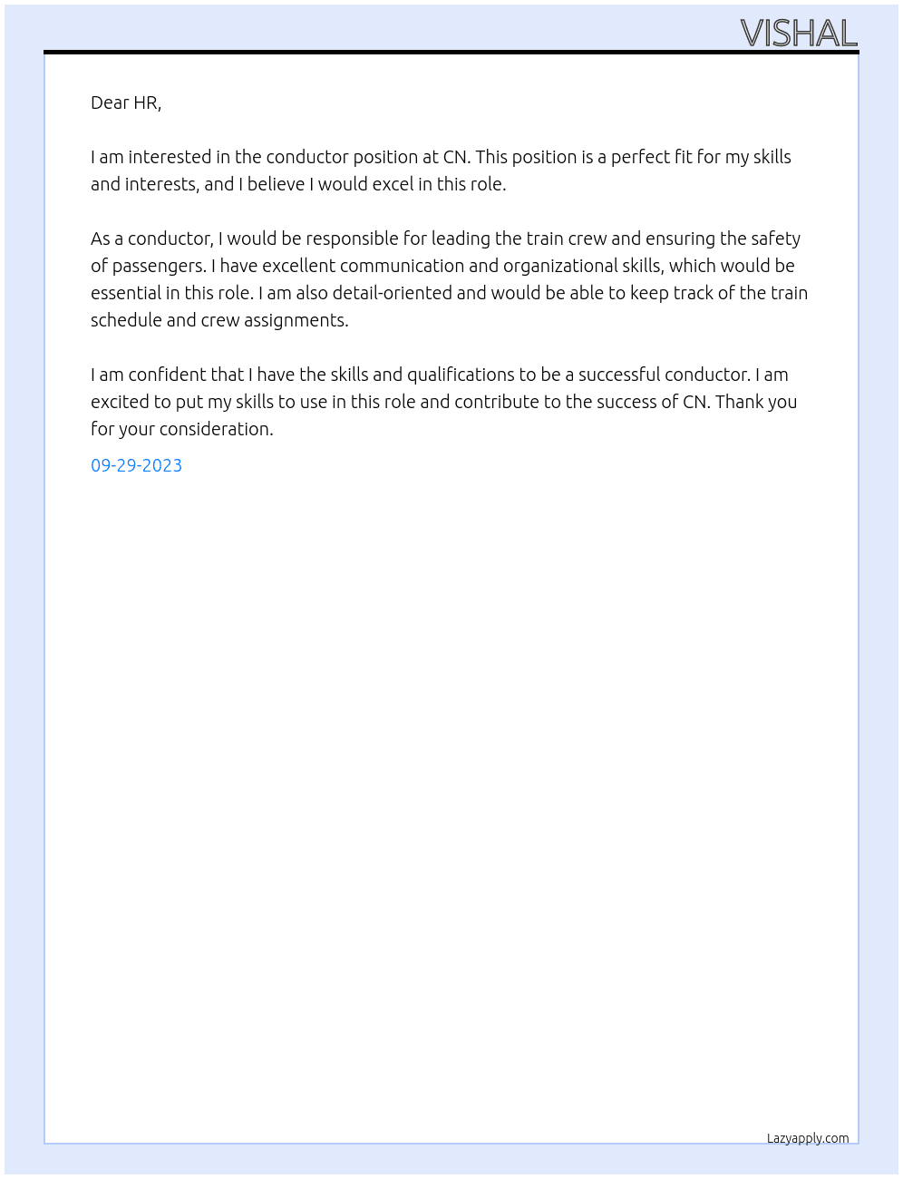 CUNDUCTOR At CN Cover Letter