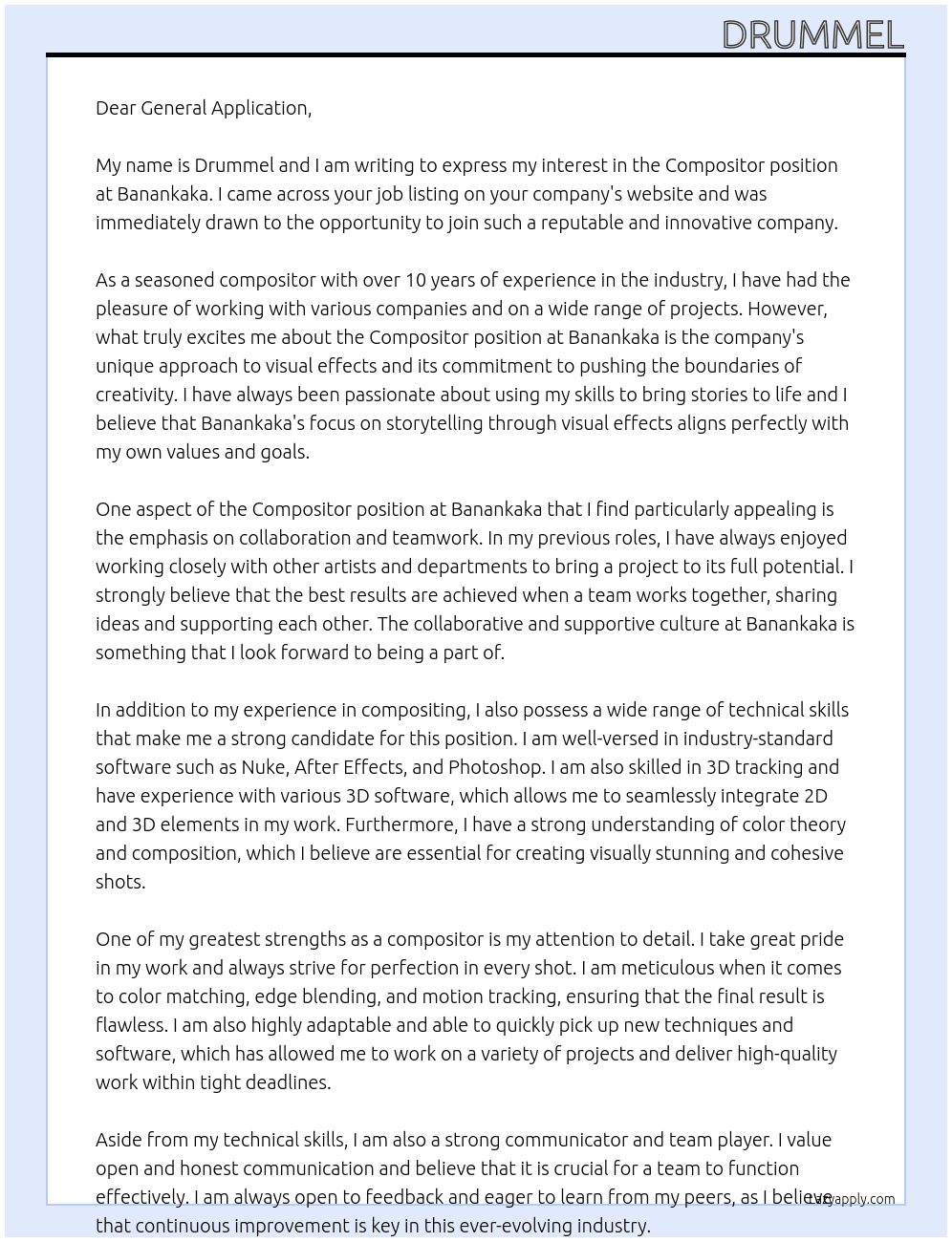 compositor At banankaka Cover Letter