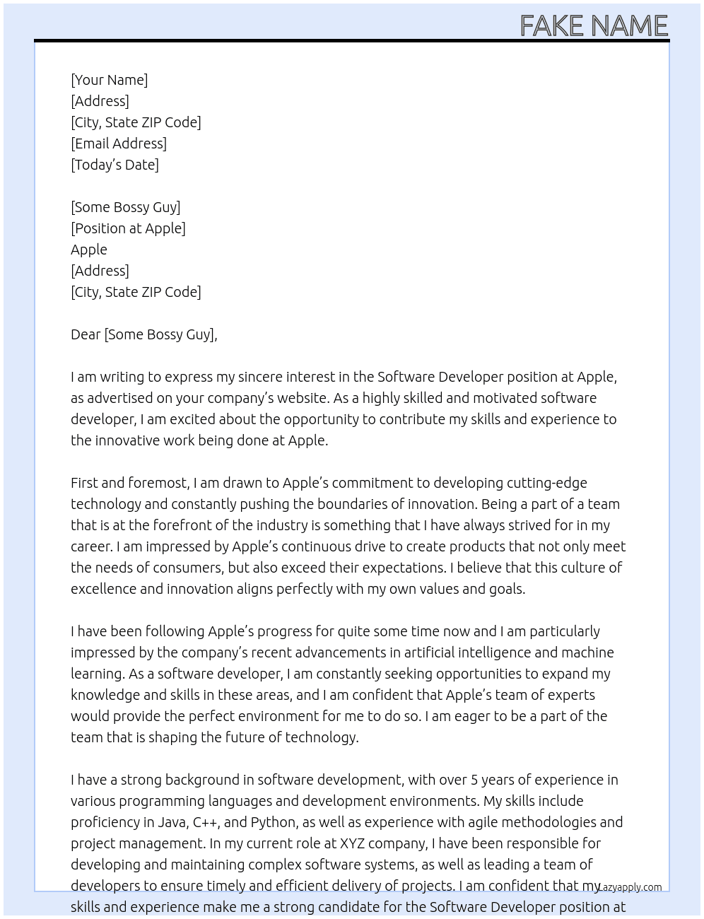 Sofware Developer At Apple Cover Letter